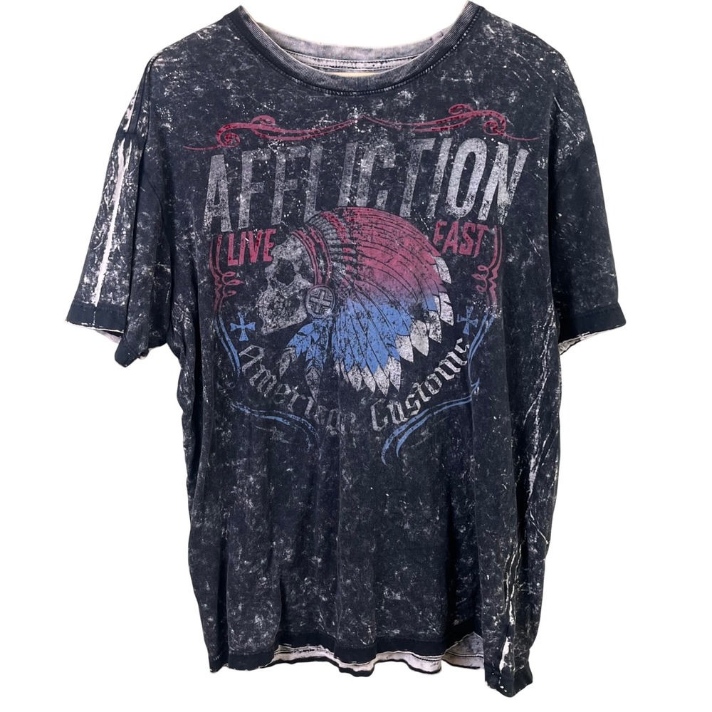 Affliction Lost Souls American Custom Reversible Native Skull Red Blue Tshirt XL